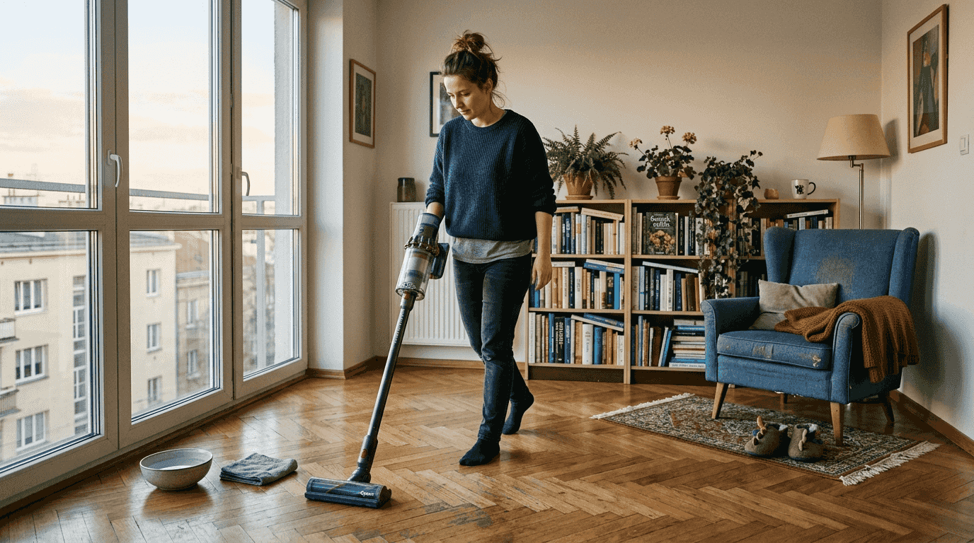 Kobieta dbająca o czystość w domu, sprzątająca w sposób przyjazny dla środowiska