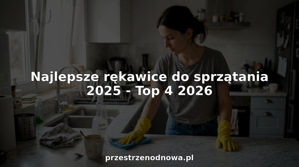 Kobieta sprząta kuchnię w gumowych rękawiczkach.